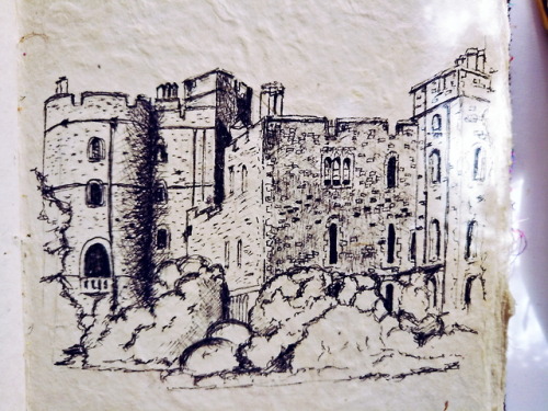 Windsor Castle, Windsor, Berkshire in England, ink drawing in my sketchbook.