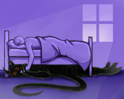 mintstermonsters:  A very purple picture.Anyway, always thought that it would be amaze to hold hands with the big ol’ monster that lived under the bed.—Initially, you didn’t believe that he even existed, which isn’t the best way to start a relationship.He