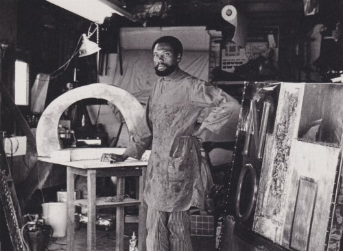 grupaok:  John Outterbridge in his Los Angeles studio, 1970 (No Time for Jivin, 1969, is visible behind him). 