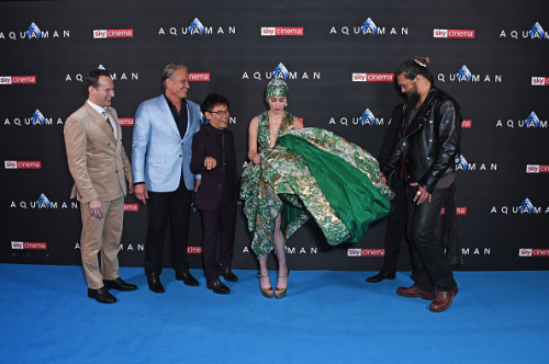 Patrick Wilson, Dolph Lundgren, director James Wan, Amber Heard, Jason Momoa and producer Peter Safr