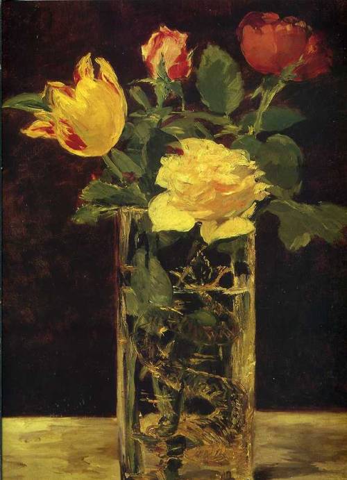 artist-manet: Rose and tulip, Edouard ManetMedium: oil,canvaswww.wikiart.org/en/edouard-mane