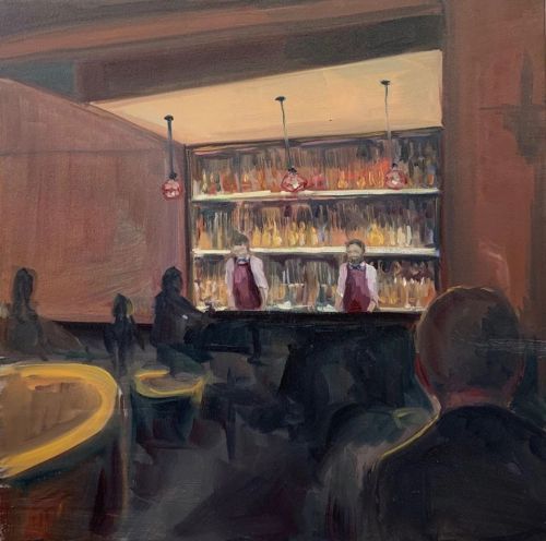 Lisbon Bar  -   Nicole Price , 2019British,b. ?  1950sOil on canvas,60 x 60 cm.