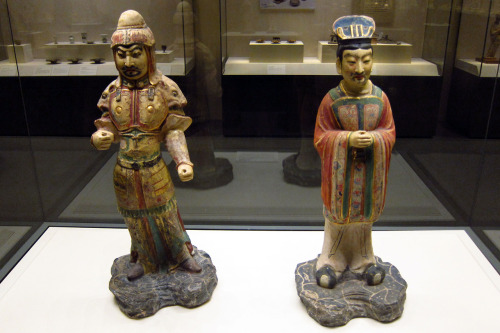 Tang dynasty warrior and court official statuettes