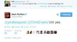 deardarkness: I love the tweets Mark Ruffalo decides to respond to (x) 