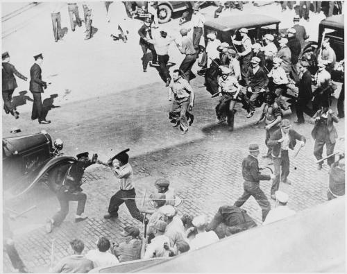 Teamsters and police clash during the 1934 Minneapolis General Strike.