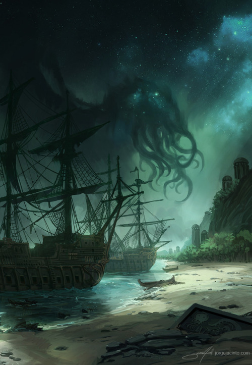 jjcanvas:Cover for a Lovecraftian book. Painted some weeks ago!