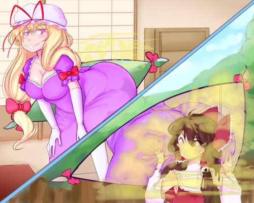 carafalsa: Touhou Toots: Yukari and Reimu, order up!! Man, butts sure are nice huh?