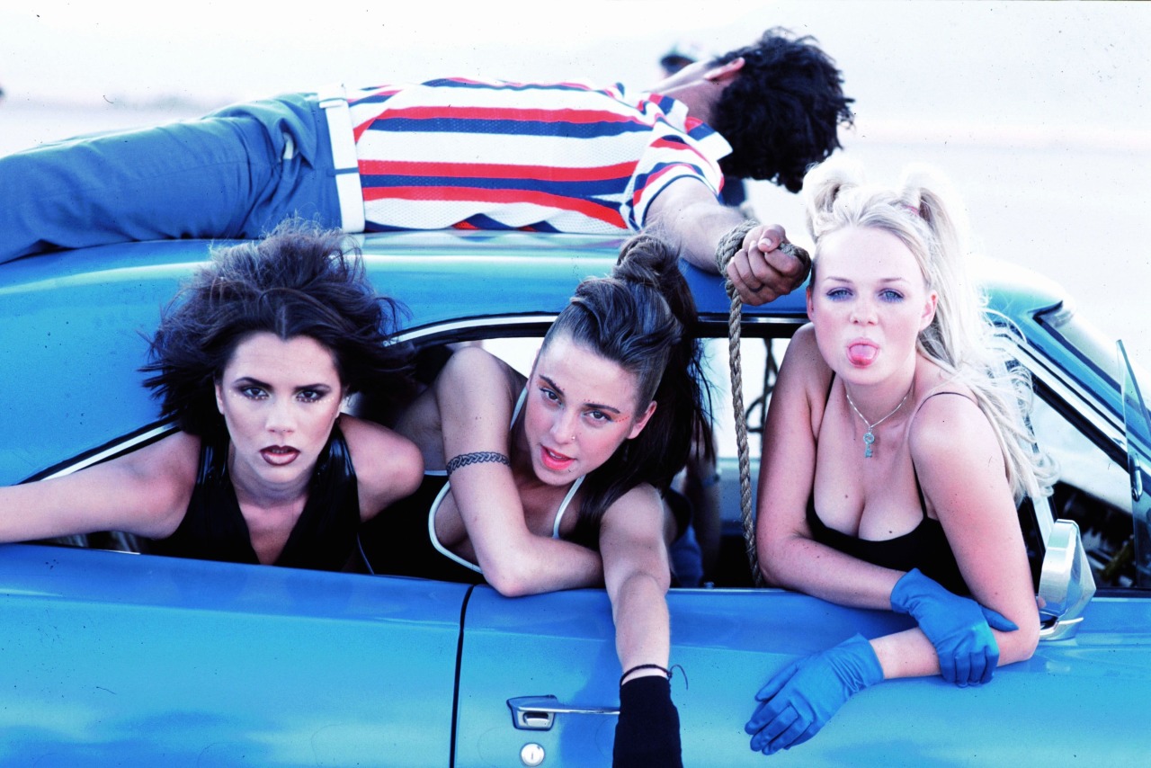 Victoria Beckham, Mel C and Emma Bunton on the set of the “Say You’ll Be There”