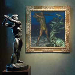 maximien:  Franz von Stuck, “Hercules and the Hydra”, in original frame designed by Franz von Stuck On the left Franz von Stuck’s sculpture “Enemies Round” from 1916, Museum Villa Stuck, Munich 