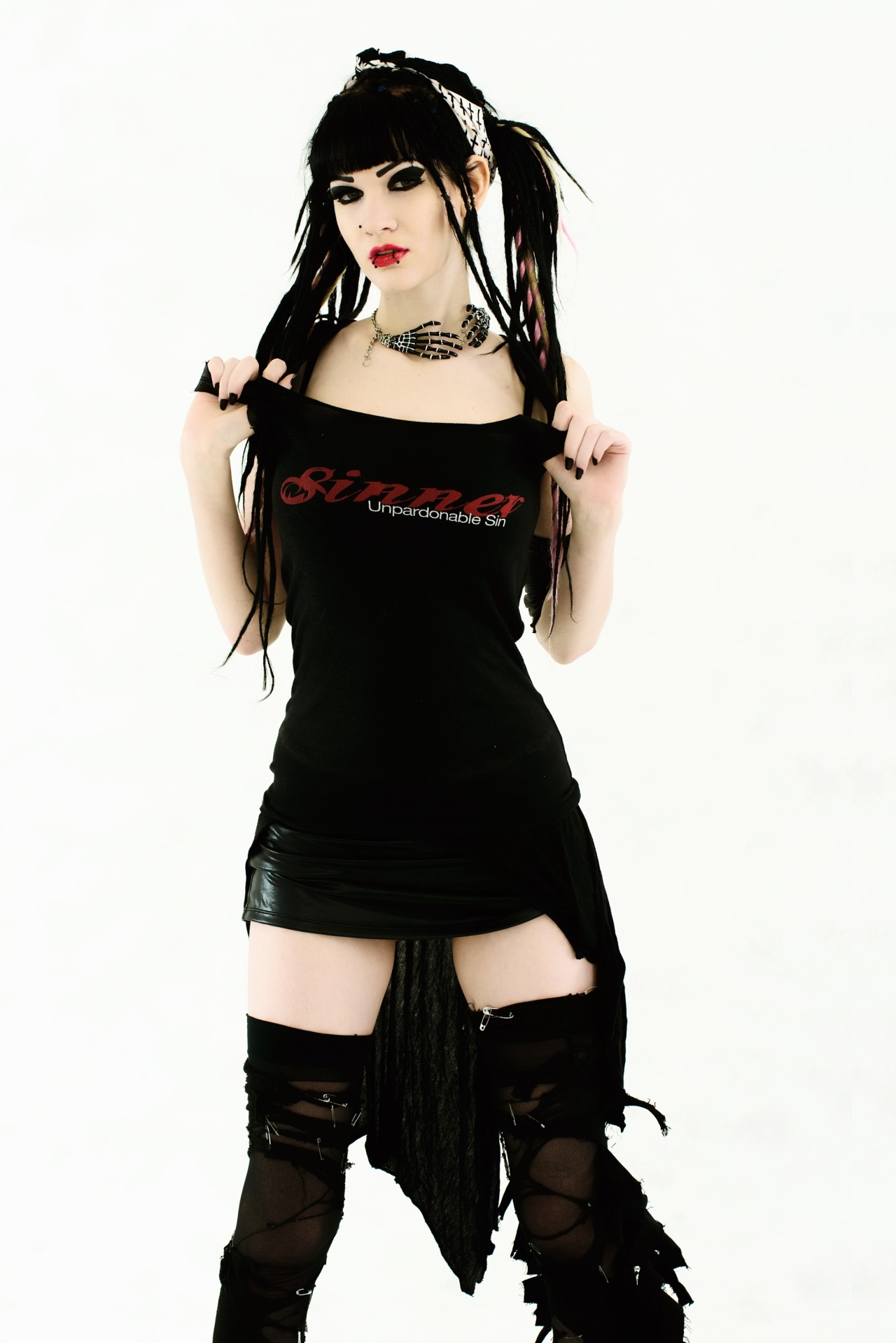 sammiisinvil:  Done earlier this year, modeling merch for a very lovely model, Unpardonable