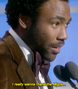 tearthatcherryout:Donald Glover accepting his award for Best Television Series -
