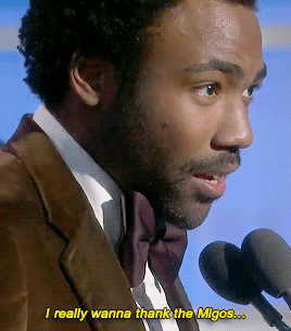 tearthatcherryout:Donald Glover accepting his award for Best Television Series - Musical or Comedy f