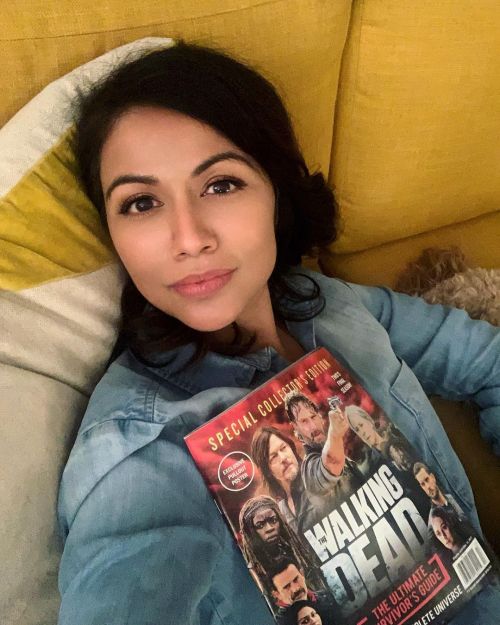 karendavidofficial Chillaxing on the sofa with theadventuresofmylo and a copy of tvguidemagazine #wa