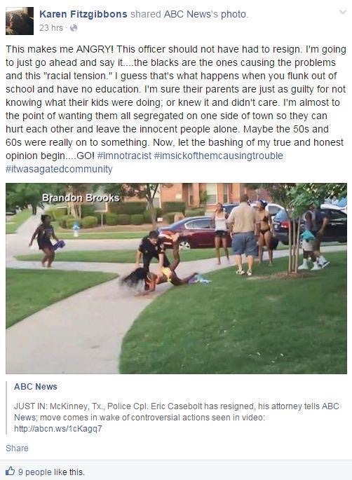 krxs10:  +++++ ATTENTION +++++Texas elementary school teacher write racist FB post.