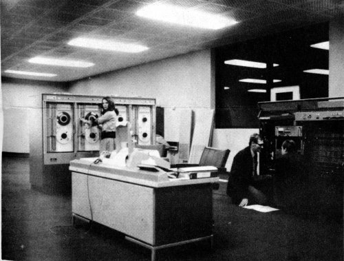 Staff and an ICL 1902A, the first computer to be installed at The Open University, 1971 (via here)