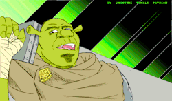 potatomunchy:  jmantime:  Bershrek ( Berserk x Shrek ) The Dank Chronicles of Shruts ( Guts ) The Green Swordsman , made with pencil sketches colored in photoshop - OK , I need a new animation Project   No 