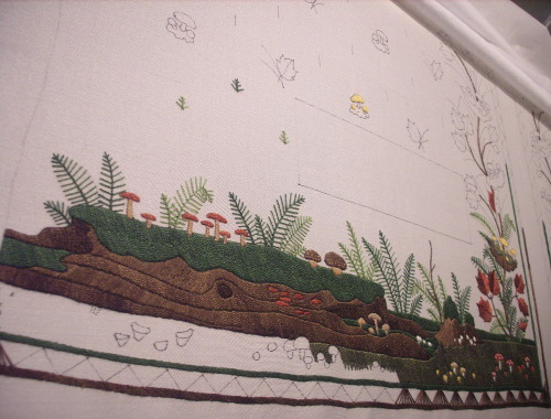 Waistcoat embroidery update. The log is all finished and I’m getting pretty close to completing the 