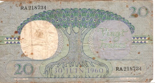 Congolese currency from the early 1960s, during the period immediately after the country’s independe