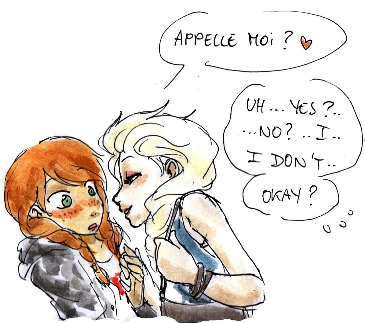 a-return-to-yuri:  ninjaelsanna:  Modern AU - French!Elsa: Anna is in College, and