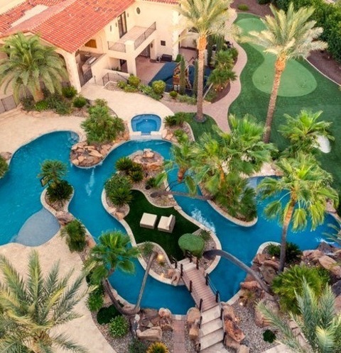 Water Slide Pool Phoenix Inspiration For A Large, Tropical Backyard Renovation With A Unique Water Slide