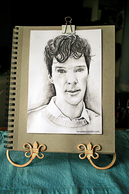 lunadax:Benedict Cumberbatch, for the first time (in my case) in watercolor.Actually, it’s water soluble graphite, in pe