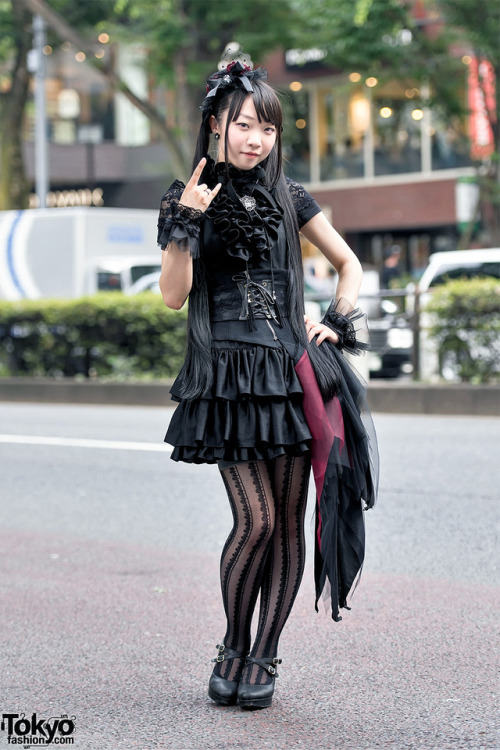 Friendly Japanese gothic lolita Re:ena on the street in Harajuku wearing fashion by the Japanese bra