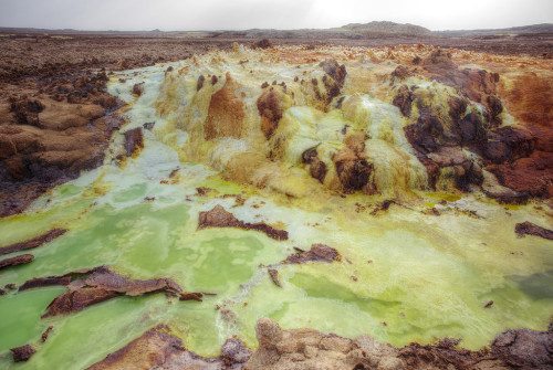 Dallol Volcano In northern Ethiopia, a rift zone, bounded by normal faults on both sides, runs paral