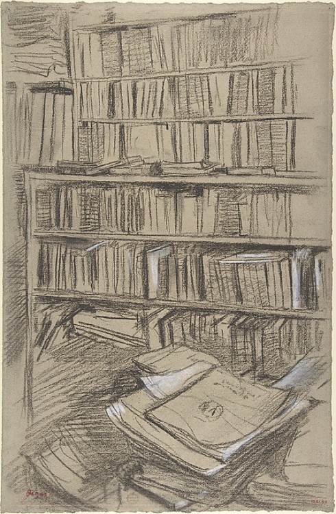 Bookshelves, Study for ‘Edmond Duranty’   -   Edgar Degas , c.1876French, 1834- 1917Draw