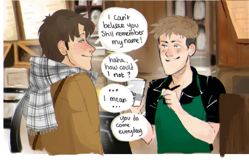 emswalkabout:woo random jeanmarco coffee shop AU I wonder what Marco’s usual is hmmaah co-workers…