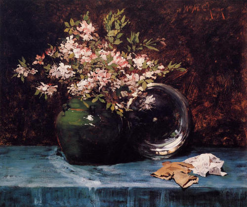 william-merritt-chase:  Azaleas, 1882, William Merritt ChaseMedium: oil,canvas