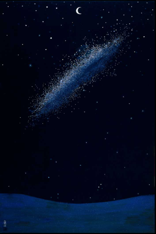 pinkstarlightcomputer:Hiroko Ohno Galaxy III 1991 pigment on dark blue paper, 36in x 26in  Gallery M