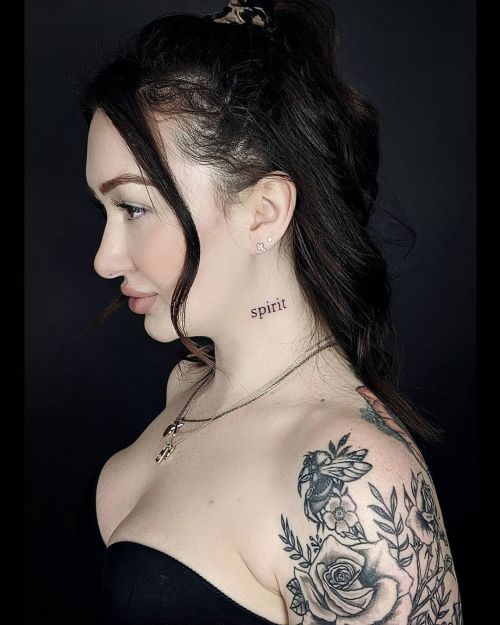 &ldquo;Spirit&rdquo; #girlswithtattoos #tattoos #tattoo #necktattoo #zentattoo #floraltattoo #roset