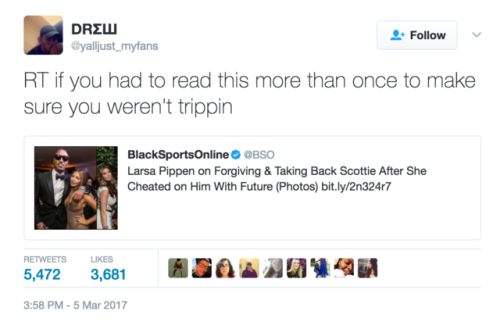revyspite:  rapunzel-corona-lite: bruddabois:  endgaem:  jeauxker: She forgave him for being a Cuck, how sweet. I read the whole thing and maaaannnnnn… “Larsa cheated with Future, Scottie filed for divorce, Larsa traveled with Future to his birthday