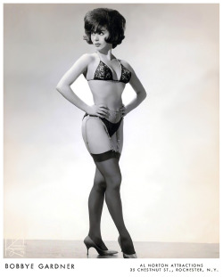 Bobbye GardnerIn the pre-digital 1950′s,&ndash; it wasn’t uncommon for photo studios to use white paints to either touch up or “edit” their promo photos.. Usually, at the behest of either the showgirl herself, or her agent.. Here, it’s evident