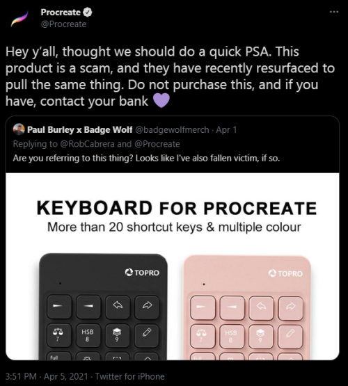 yournewkeyboard:Keyboard-related PSA: these Procreate macropads are a scam. Procreate themselves hav