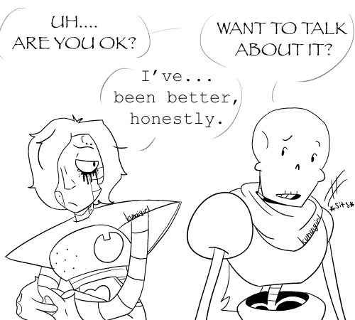 kunaigirl:  I gave myself a lot of feelings with this one, good ones for a change! I really like how it turned out honestly. Idk I just imagine that sometimes Mettaton would get made fun of for being so openly flamboyant; but that’s when the great and
