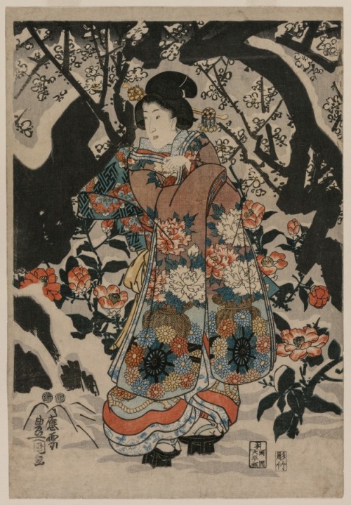 cma-japanese-art: Woman Standing Beside a Plum Tree, Utagawa Kunisada, c. 1850, Cleveland Museum of 