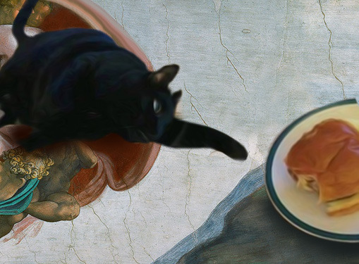 jenroses: spinningyarns:  coolcatgroup:  treacle-a:  cat-memes-only:  This is art   NICE    If I caption this “I can haz cheezburger?” do you think the fabric of time and space will rip and we’ll be flung violently back into our own past?  At this