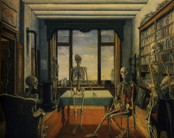 forwarddub:  Skeletons in an office by Paul Delvaux