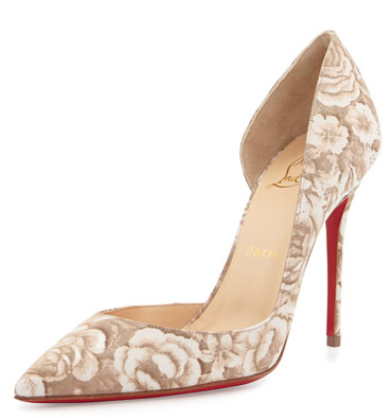 Beige Floral Iriza Half-d'Orsay Red Sole Pump from Christian Louboutin 