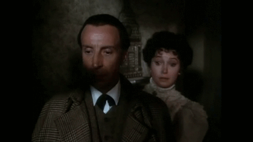 Ian Richardson as Sherlock Holmes and Cherie Lunghi as Mary Morstan in “The Sign of 