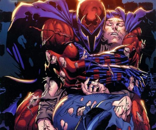 fireworksandchilliefries: Magneto holding a dead Charles Xavier.