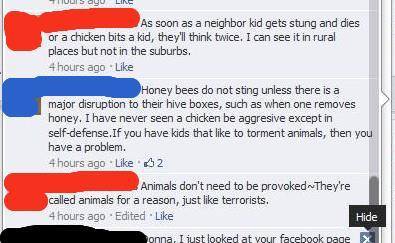 hestmord:  cringepics:  My county recently legalized beekeeping and henhouses in unincorporated areas! Here is a response..  terrorists and chickens are basically the same thing right 