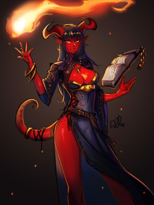 Tiefling Wizard. She harnesses the power of the Nine Hells into her spells : &gt;