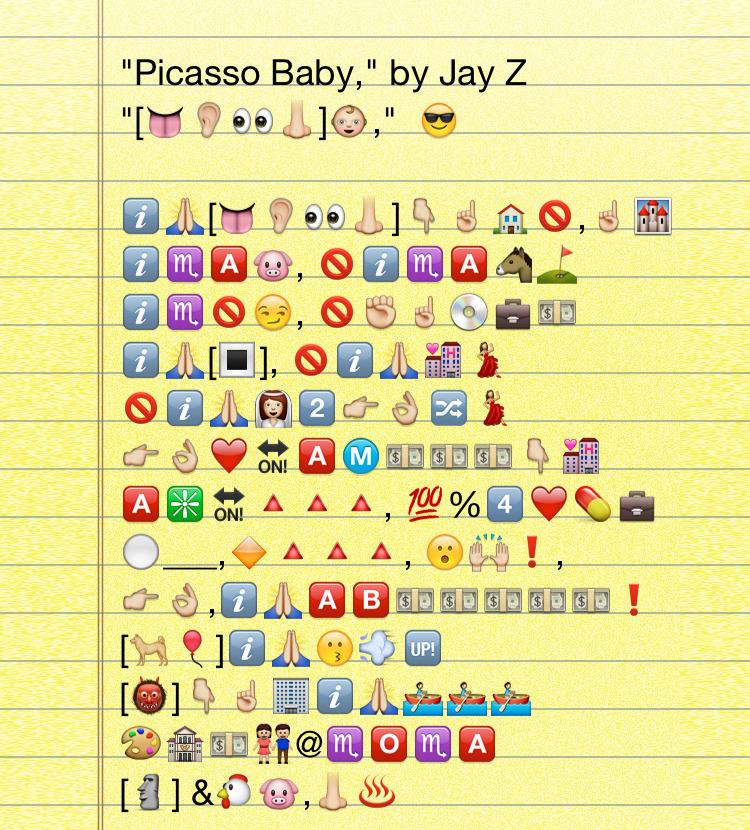 Emoji Major No. 2: Jay Z’s “Picasso Baby” (via fastcompany) Jay Z changed the