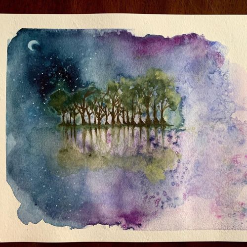 Enchanted forest. Woke up yesterday feeling very creative so I painted this enchanted watercolor for