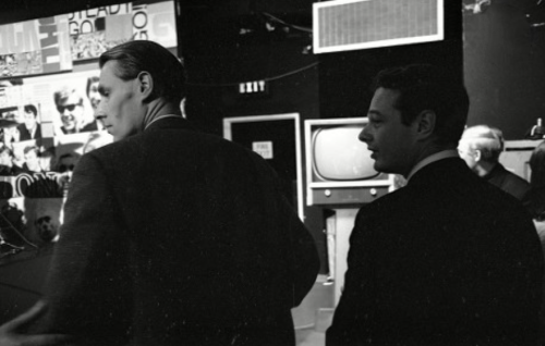 George Martin and Brian Epstein on the set of Ready Steady Go! (1965)