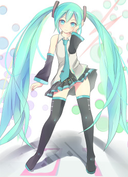 VOCALOID、初音ミク、gumo、ブーツ、スカート、ネクタイ、ノーパン、ロングヘア、ツインテール、サイハイブーツ、たぶんはいてない、サイハイソックス、going