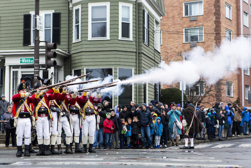 The rain and cold didn’t stop Arlington and Lexington from celebrating Patriots’ Day. [Wicked Local 