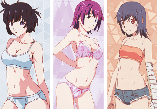 daughterofsatan:  Hanekawa, Senjogahara & Kanbaru (Bakemonogatari) || ♦ 